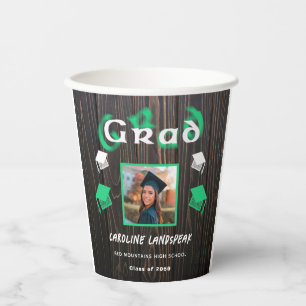 2025 Graduation Green Blurred Text & Photo Paper Cups