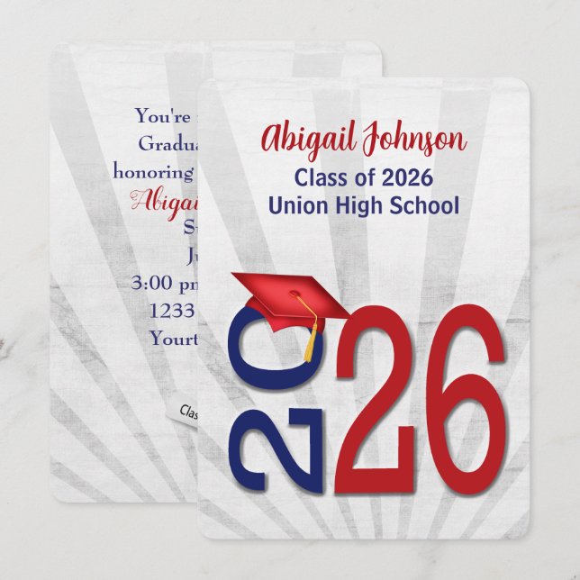 2025 Graduation In Blue and Red School Colours Invitation (Front/Back)