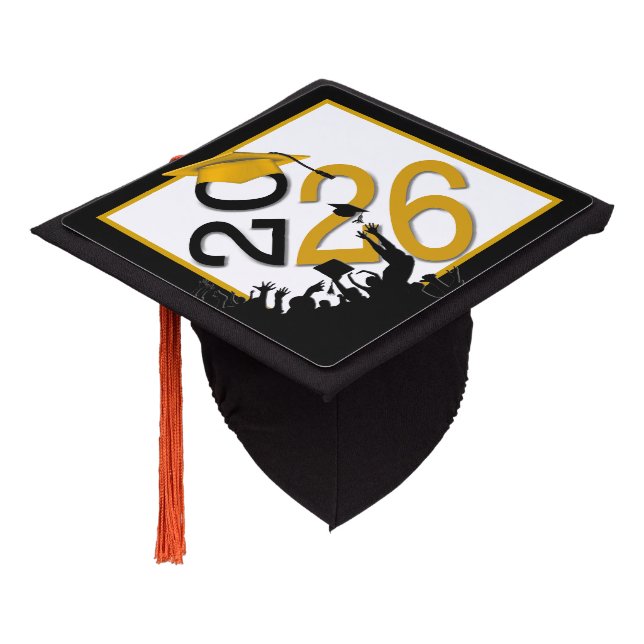 2025 Graduation In Gold and Black Cap Topper (Angled)