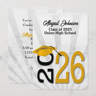 2025 Graduation In Gold and Black School Colours Invitation
