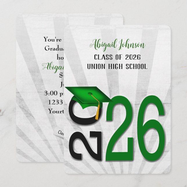 2025 Graduation In Green and Black School Colours Invitation (Front/Back)