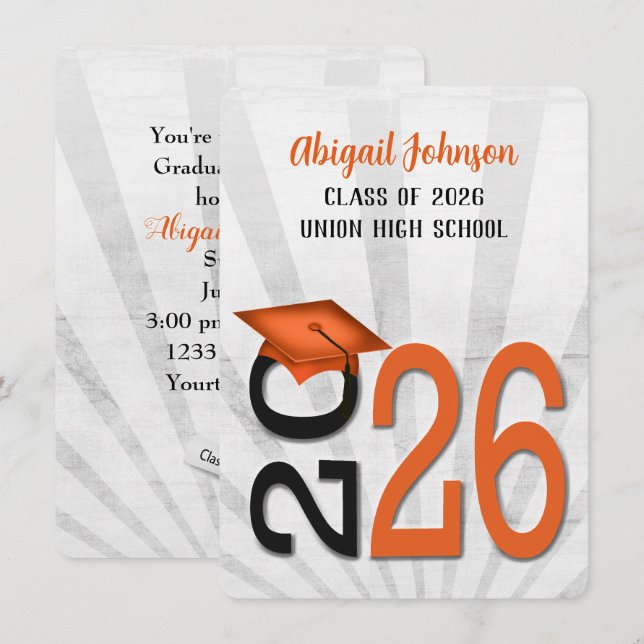 2025 Graduation In Orange and Black School Colours Invitation (Front/Back)