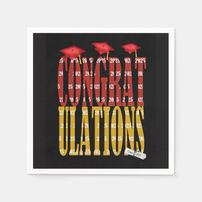 2025 Graduation In Red and Gold School Colours Napkin (Front)