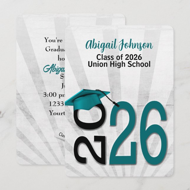 2025 Graduation In Teal and Black School Colours Invitation (Front/Back)