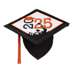 2025 Graduation Orange and Black Graduation Cap Topper
