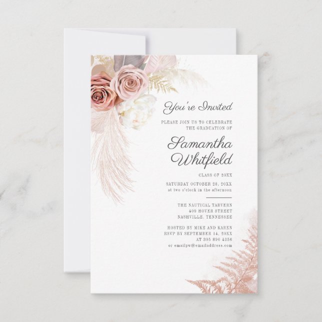 2025 Graduation Pampas Grass Grad Party Invitation (Front)