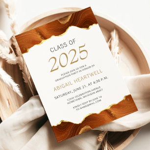 2025 Graduation Party Burnt Orange Gold Agate Invitation