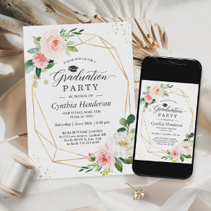 2025 Graduation Party Girly Blush Pink Floral Invitation