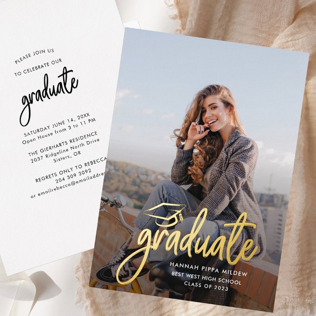  2025 Graduation Party Script Grad Rose Gold (2025 Graduation Party Script Grad Rose Gold Foil Invitation)