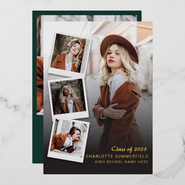 2025 Graduation Photos Grad Gold Foil Faire-part (Recto/Verso)
