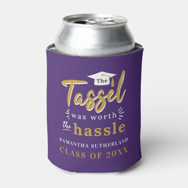 2025 Graduation Purple Tassel Was Worth The Hassle Can Cooler (Can Front)