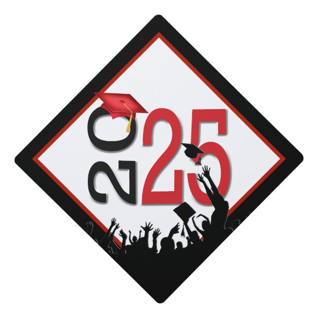 2025 Graduation Red And Black Graduation Cap Topper (Front)