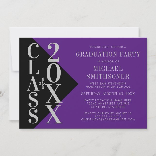 2025 Graduation Silver Purple Custom School Color Invitation (Front)