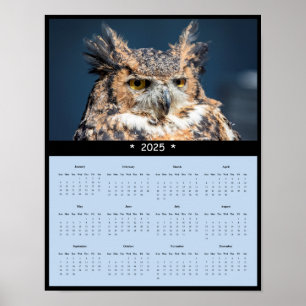 2025 Great Horned Owl Wall Calendar Poster
