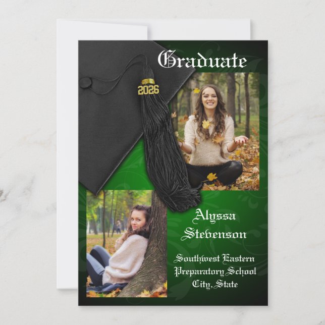 2025 Green Black Tassel Charm College Graduation Invitation (Front)