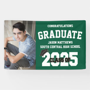 2025 Green Graduation Banner With Cap