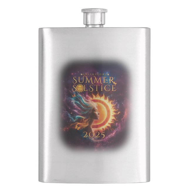 2025 Greensboro Summer Solstice Festival Dated Hip Flask (Front)
