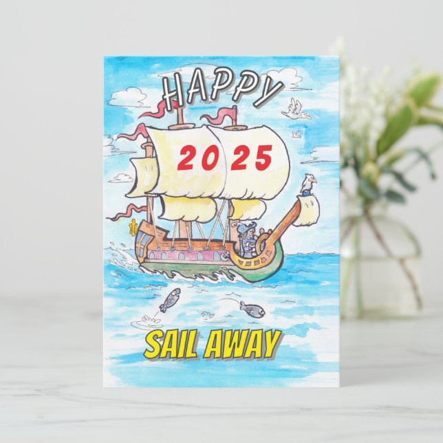 2025 greeting card ship sail away (Standing Front)