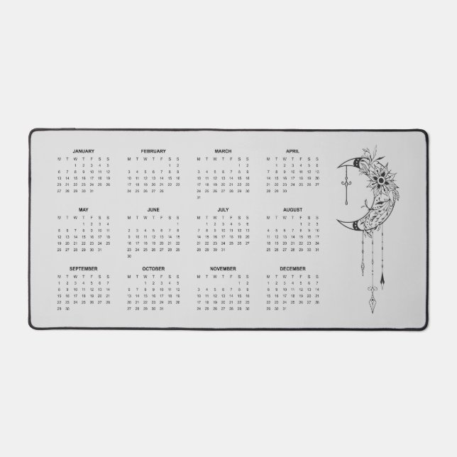 2025 Grey Moon Calendar Desk Mat (Front)