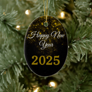 2025 Happy New Year Glitter sparkle Party Ceramic Ornament