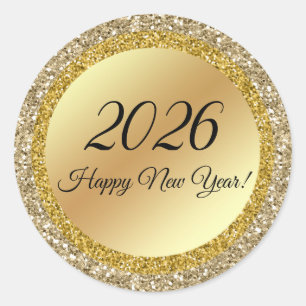 2025 happy new year,gold metallic sparkles classic round sticker