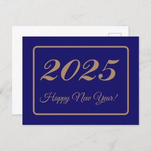 2025,Happy new year!gold & navy background Postcard