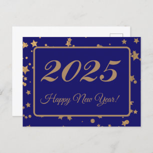 2025,Happy new year!gold stars & navy background Postcard