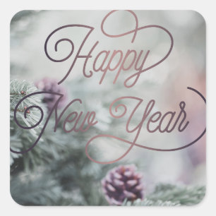 2025 Happy New Year Pink Custom  Business Square Sticker
