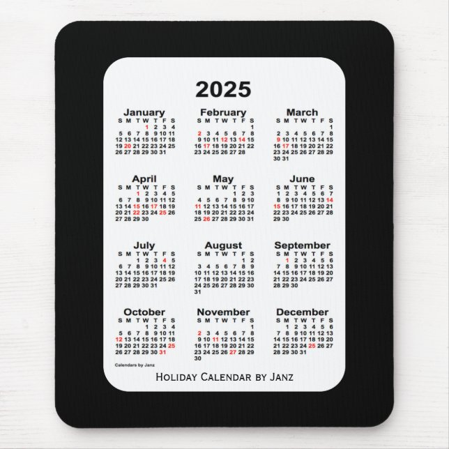 2025 Holiday Two Tone Black Calendar by Janz Mouse Pad (Front)