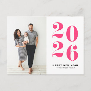 2025 Hot Pink Bold Typography New Year Photo Holiday Postcard