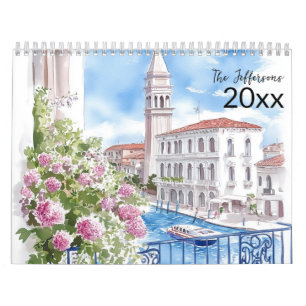 2025 Italy Scenery Watercolor Family Calendar