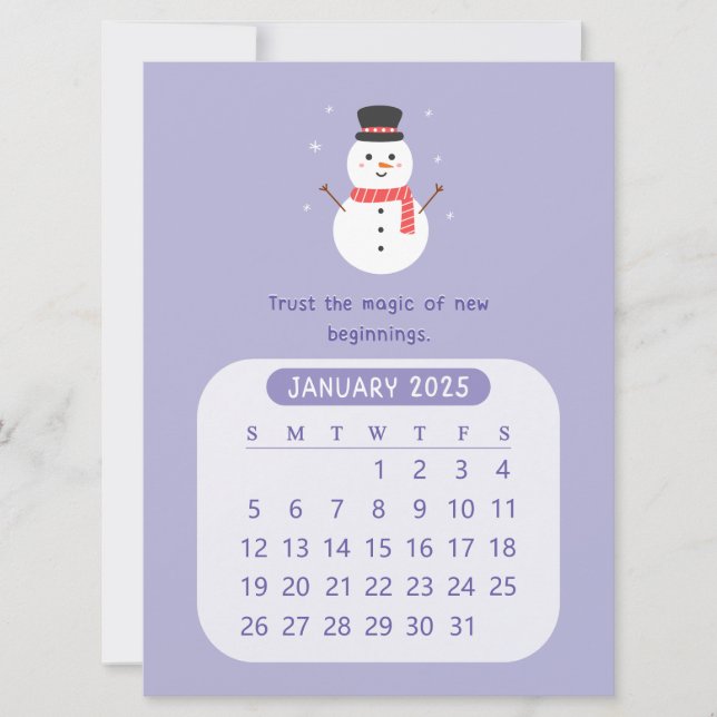 2025 January Monthly Kawaii Motivational Calendar  Announcement (Front)