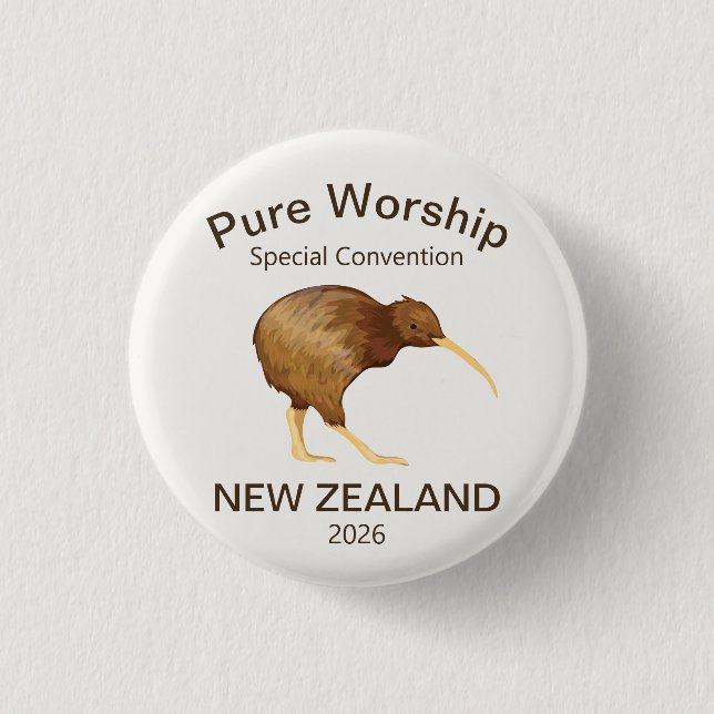 2025 JW SpecialConvention New Zealand Pure Worship 1 Inch Round Button (Front)