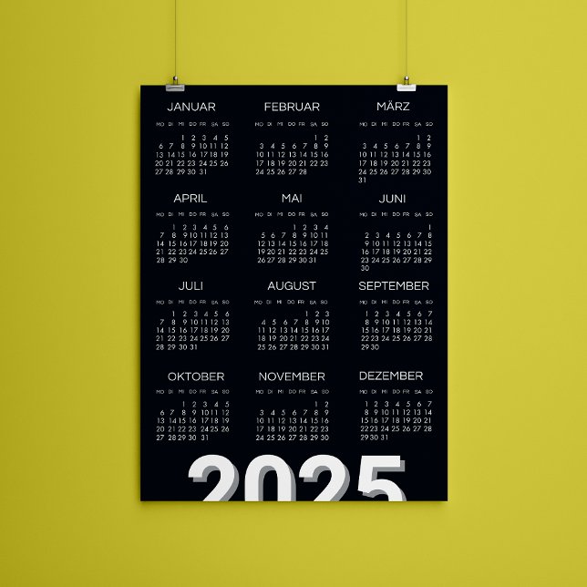 2025 Kalender Deutsch Black And White Magnetic Invitation (2025 Kalender Deutsch Black And White Magnetic Invitation)
