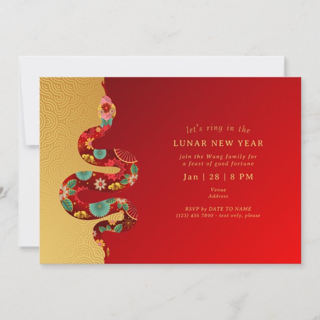 2025 Lunar New Year Of The Snake Red Gold Modern Invitation (Front)
