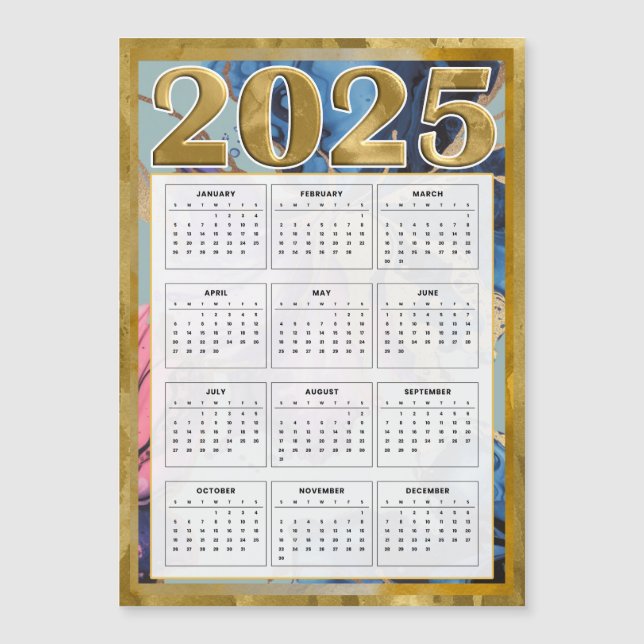 2025 Magnetic Calendar For Fridge Gold Pink Blue Magnetic Invitation (Front)