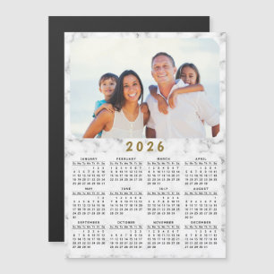 2025 Magnetic Calendar White Marble Your Photo