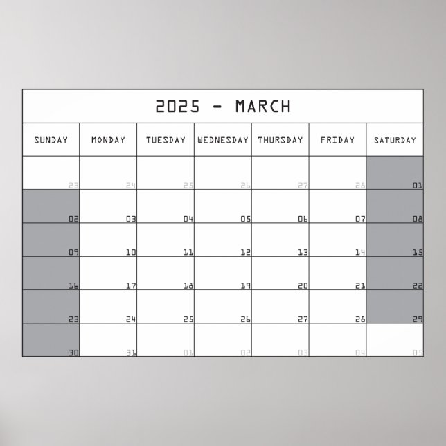 2025 march planer calendar big notes space poster (Front)