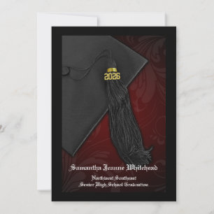 2025 Maroon Red Tassel Charm Graduation Invitation