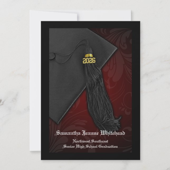 2025 Maroon Red Tassel Charm Graduation Invitation (Front)
