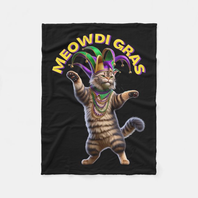 2025 Matching Mens Womans Funny Meowdi Gras Cat Ma Fleece Blanket (Front)