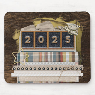 2025 Metal Look,Grad Cap,Diploma, Star, Paper, Bow Mouse Pad