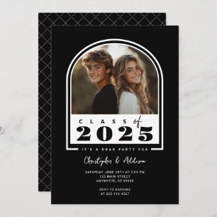 2025 Modern Black Double Graduate Party Invitation