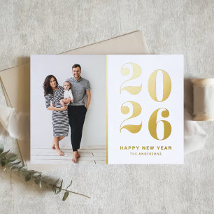 2025 Modern Bold Typography New Year Photo Foil Holiday Card