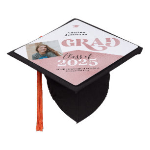 2025 Modern grad rose gold photo school year Graduation Cap Topper