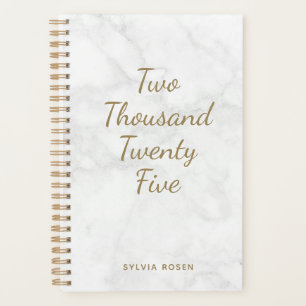2025 Modern Grey White Marble Personalized Planner