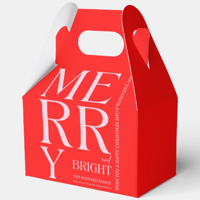 2025 Modern Merry and Bright Red Pink Christmas Favor Box (Front)
