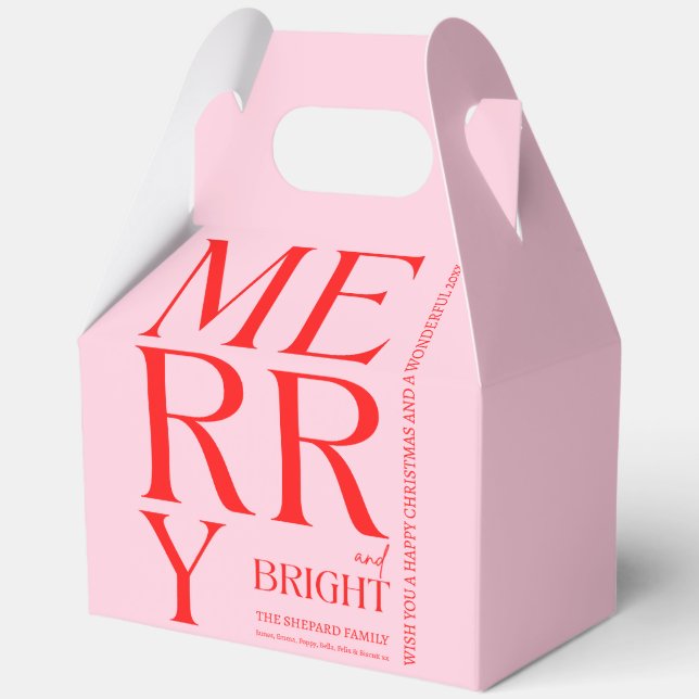 2025 Modern Merry and Bright Red Pink Christmas Favor Box (Front)