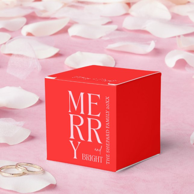 2025 Modern Merry and Bright Red Pink Christmas Favor Box (Wedding)