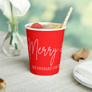 2025 Modern Merry and Bright Red Pink Christmas Paper Cups